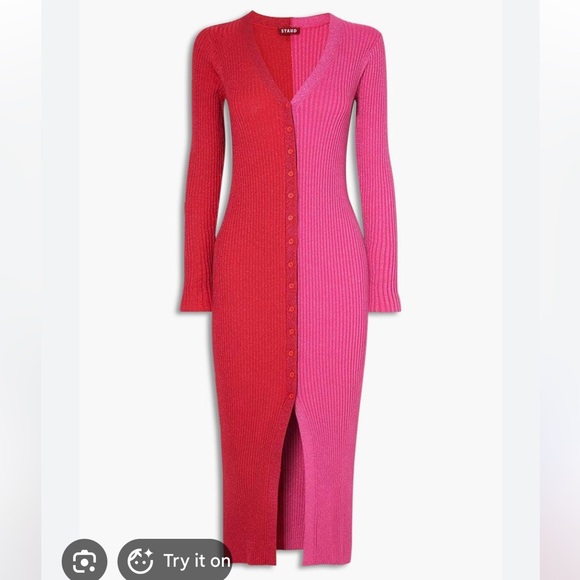 STAUD Two-Tone Pink and Red Long Sleeve Dress - Picture 9 of 14